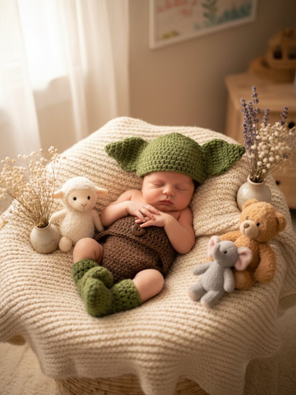 Tiny Sage Master Crochet Baby Costume Set | Halloween Newborn Alien Costume